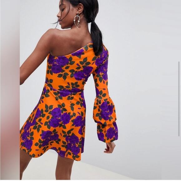 ASOS One Shoulder Mini Skater Dress with Double Bubble Sleeve Size 8 - Picture 2 of 12